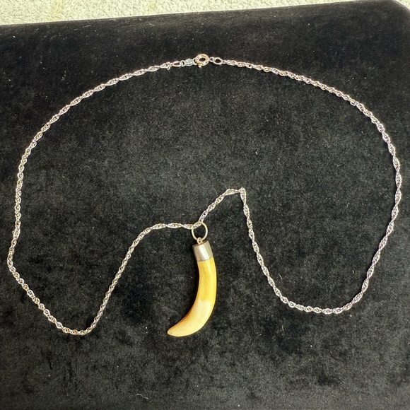 Silver Chain Necklace with Horn Pendant - Picture 1 of 3